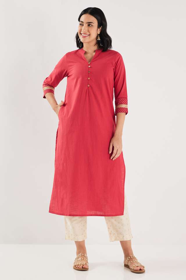 Solid-Cotton-Blend-Straight-Fit-Women-s-Kurta