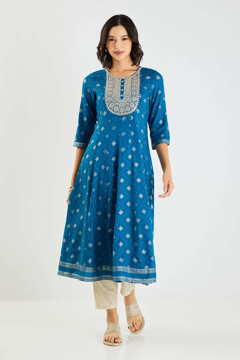 Printed-Blended-Fabric-Flared-Fit-Women-s-Kurta