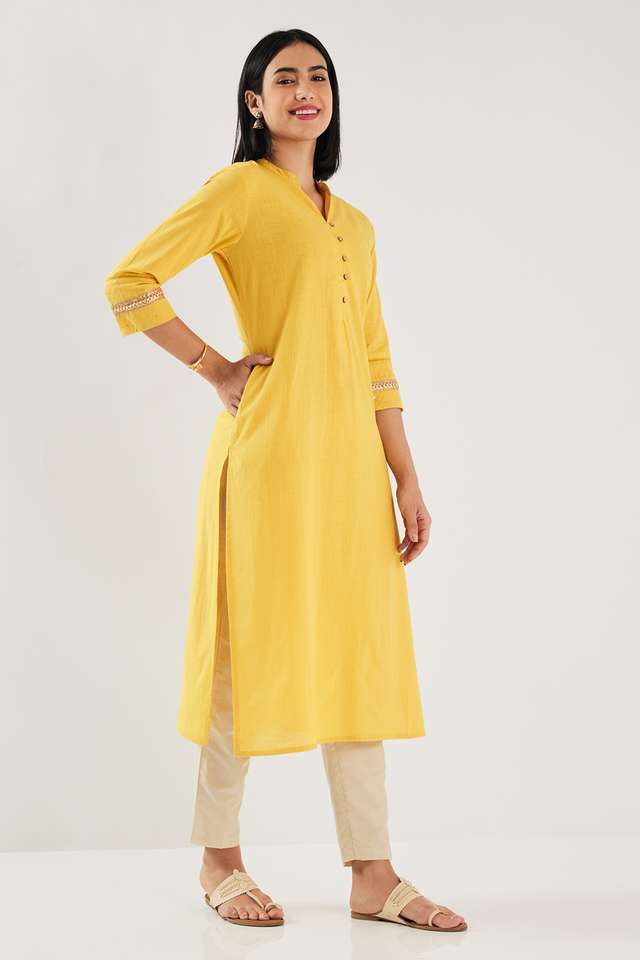 Solid-Cotton-Blend-Straight-Fit-Women-s-Kurta