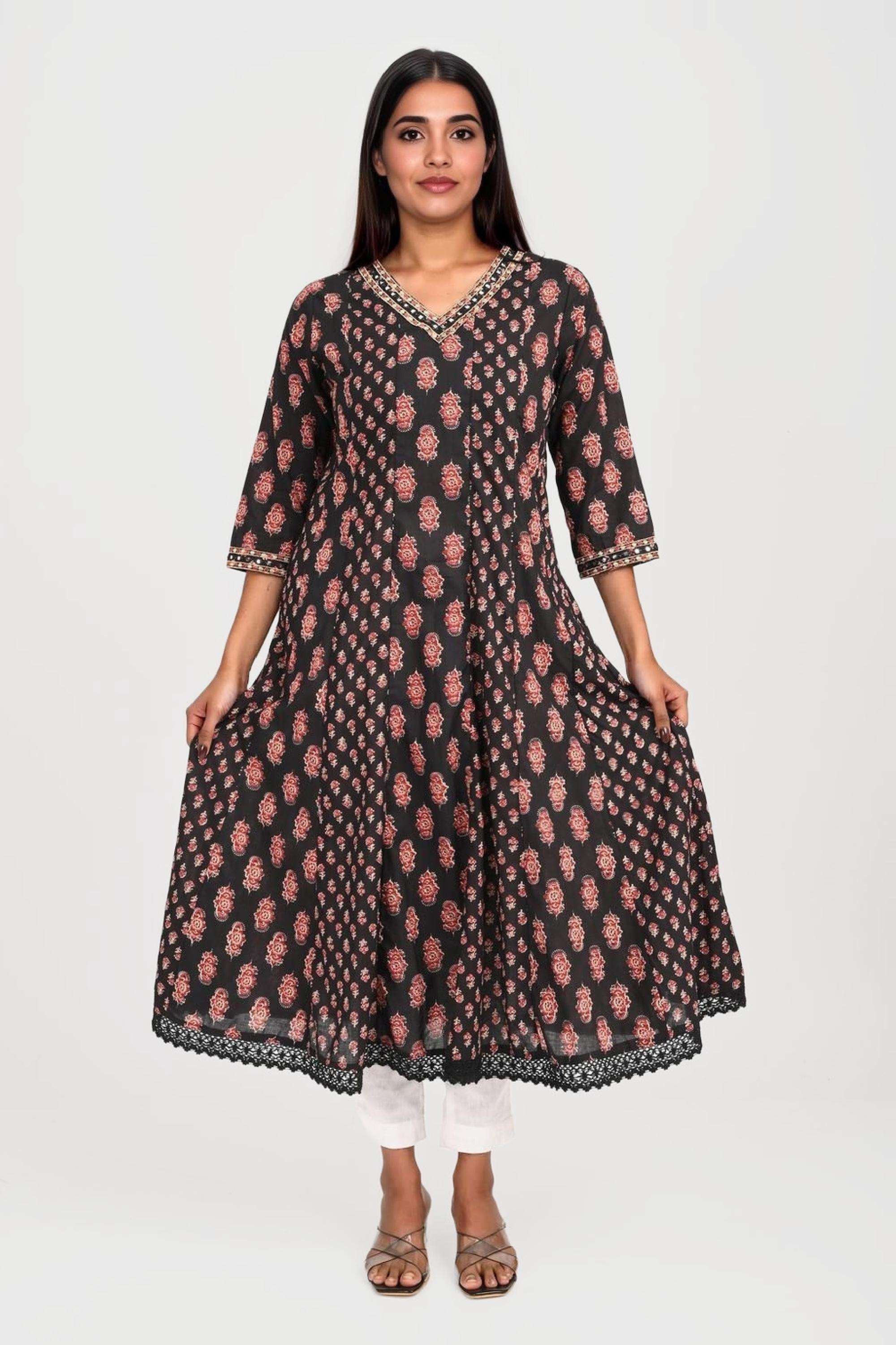 Embroidered-Cotton-V-Neck-Women-s-Kurta