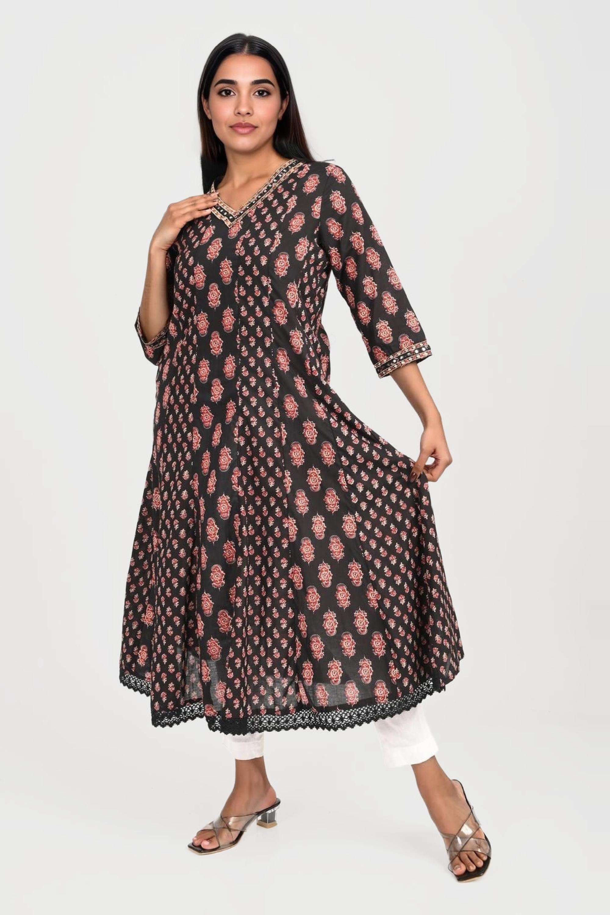 Embroidered-Cotton-V-Neck-Women-s-Kurta