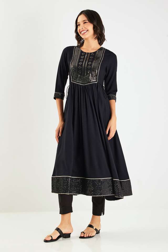 Embroidered-Rayon-Round-Neck-Women-s-Casual-Wear-Kurta