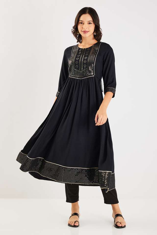 Embroidered-Rayon-Round-Neck-Women-s-Casual-Wear-Kurta