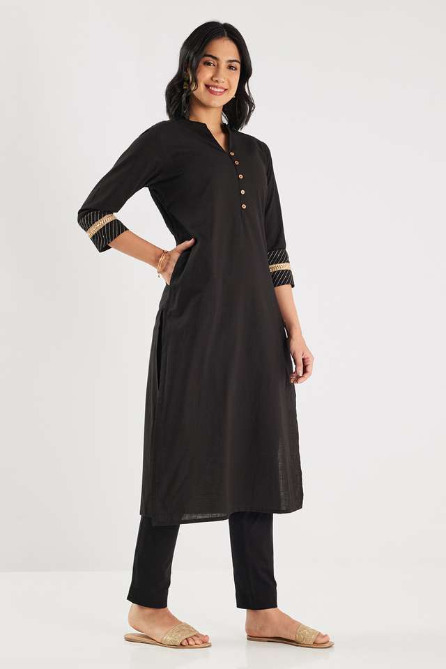 Solid-Cotton-Blend-Straight-Fit-Women-s-Kurta