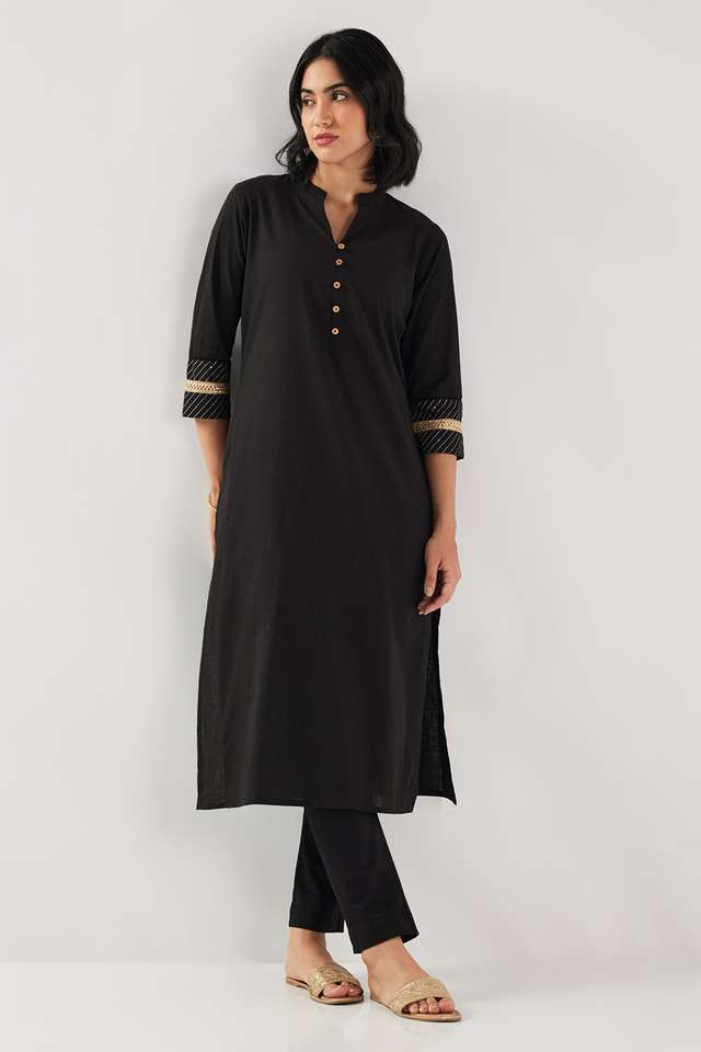 Solid-Cotton-Blend-Straight-Fit-Women-s-Kurta
