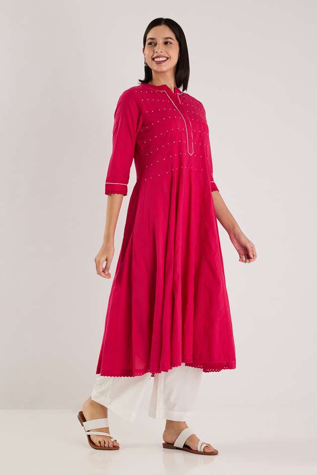 Solid-Blended-Fabric-Collared-Women-s-Kurta