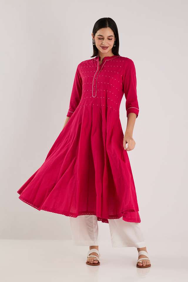 Solid-Blended-Fabric-Collared-Women-s-Kurta