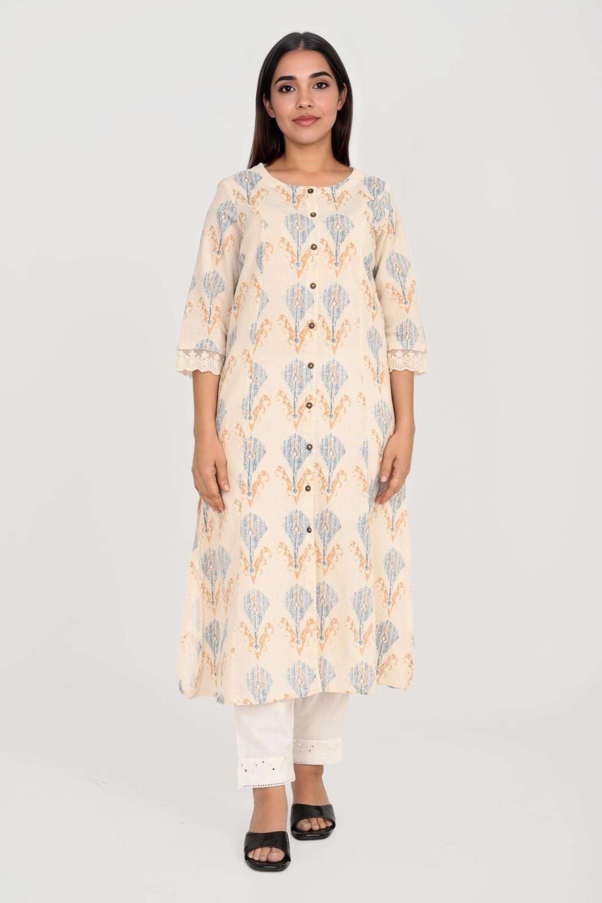 Printed-Cotton-Blend-Round-Neck-Women-s-Kurta