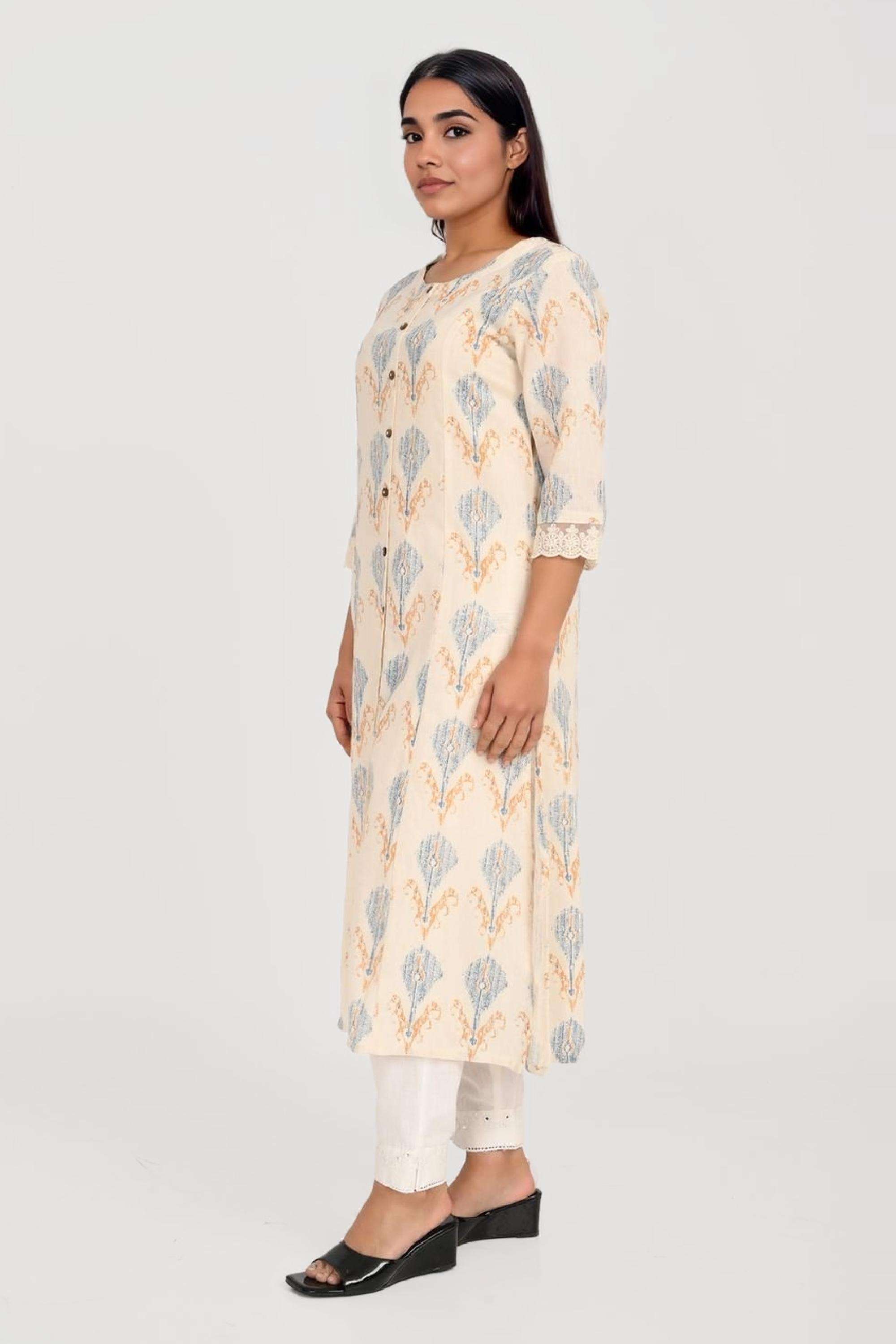 Printed-Cotton-Blend-Round-Neck-Women-s-Kurta