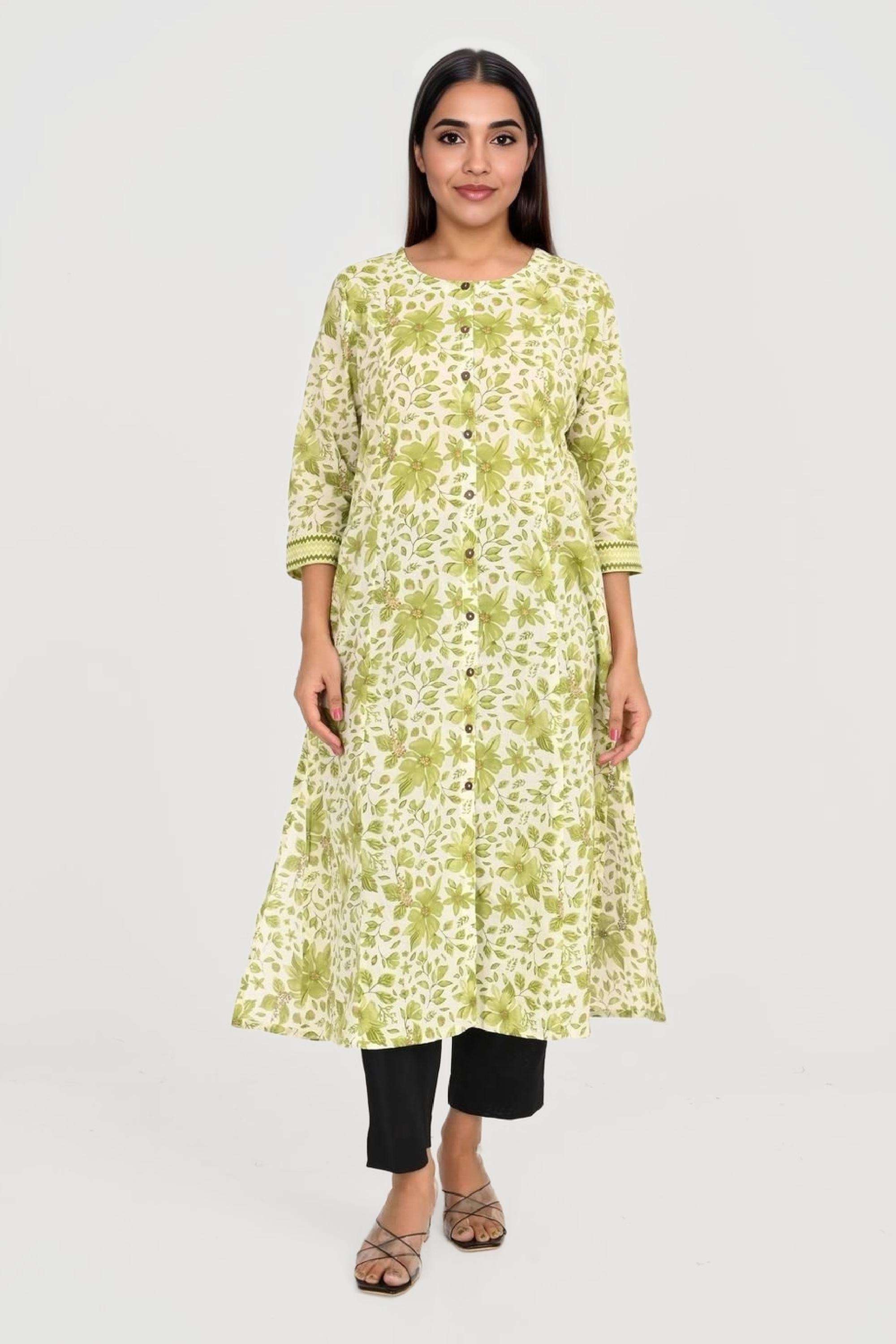 Printed-Blended-Fabric-Round-Neck-Women-s-Casual-Wear-Kurta