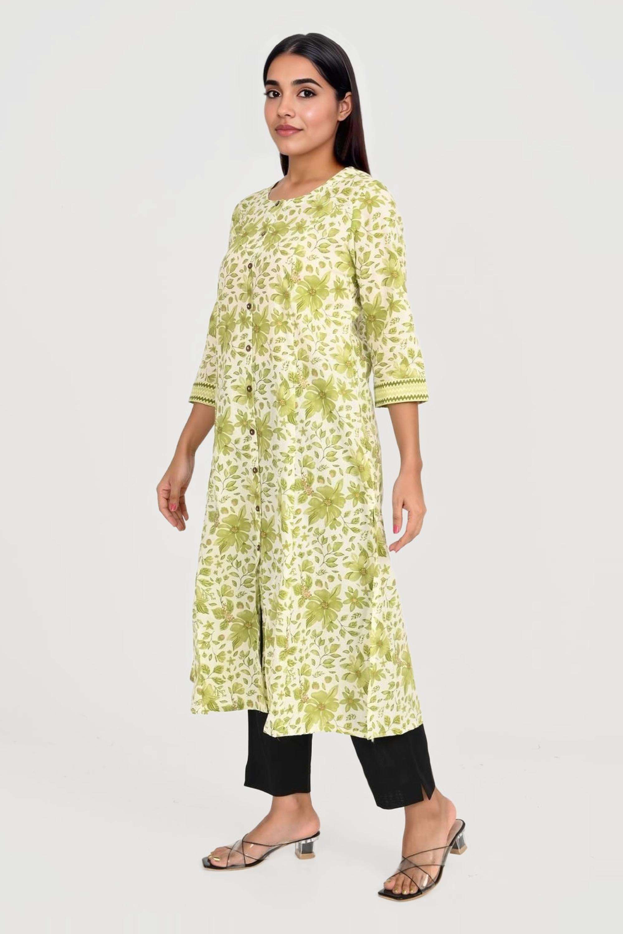 Printed-Blended-Fabric-Round-Neck-Women-s-Casual-Wear-Kurta