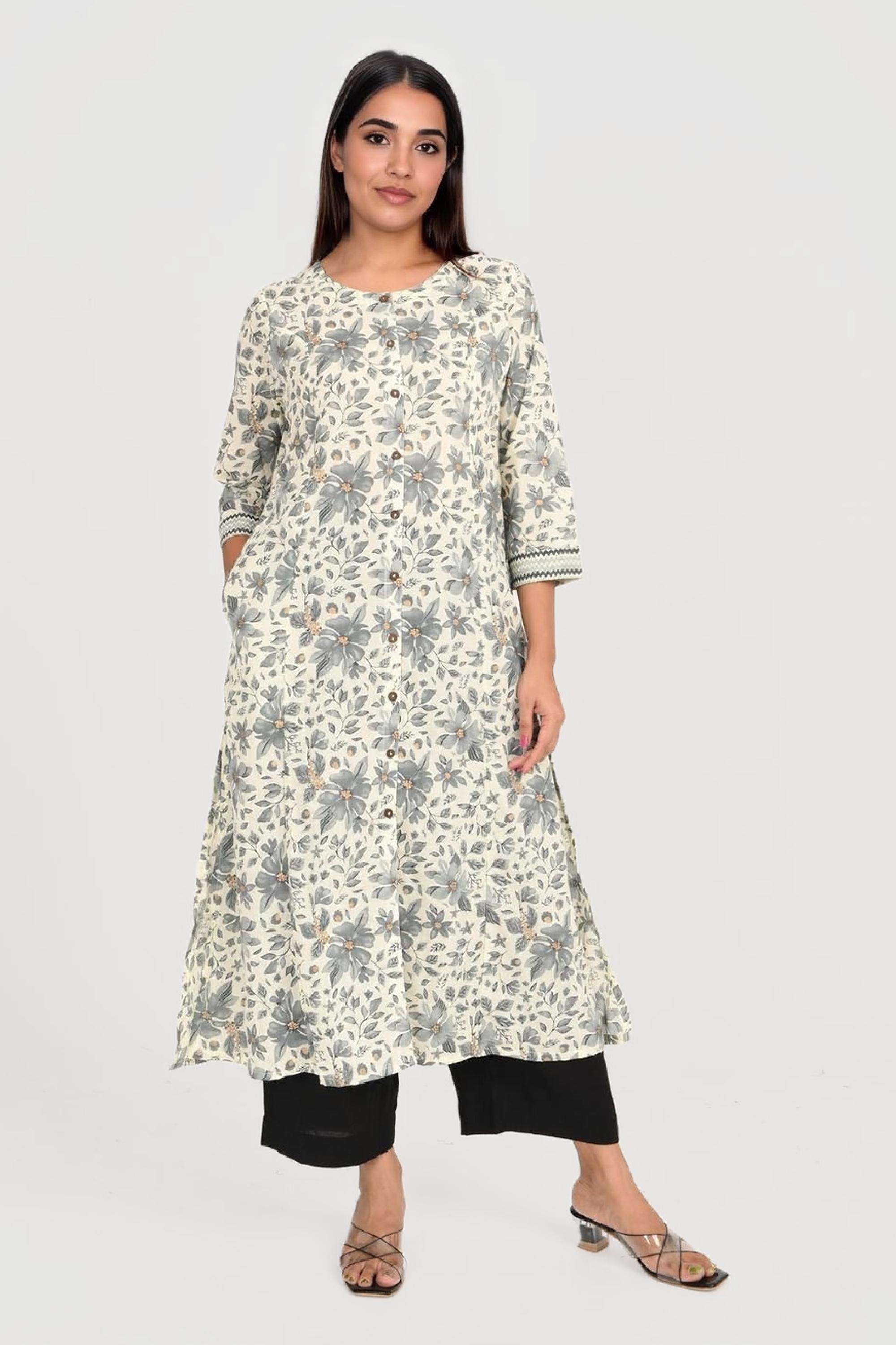 Printed-Blended-Fabric-Round-Neck-Women-s-Casual-Wear-Kurta