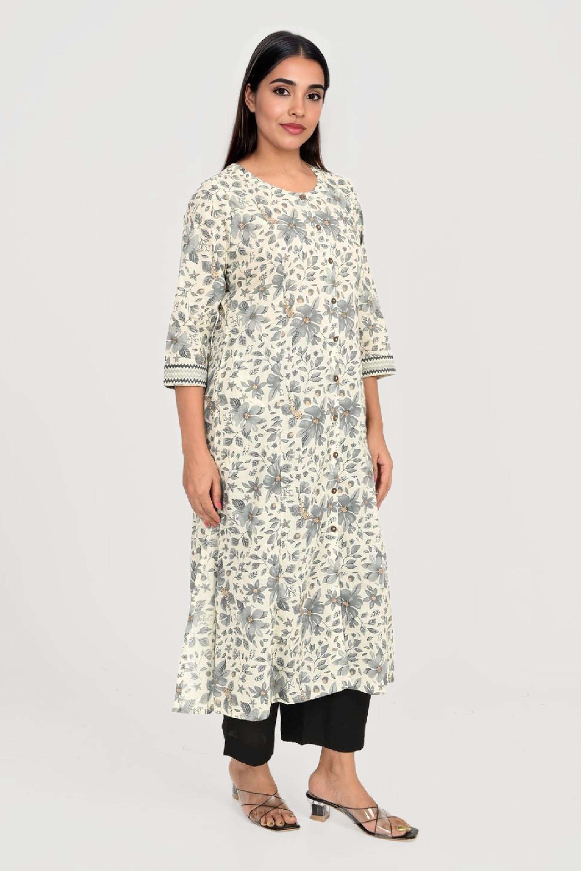Printed-Blended-Fabric-Round-Neck-Women-s-Casual-Wear-Kurta