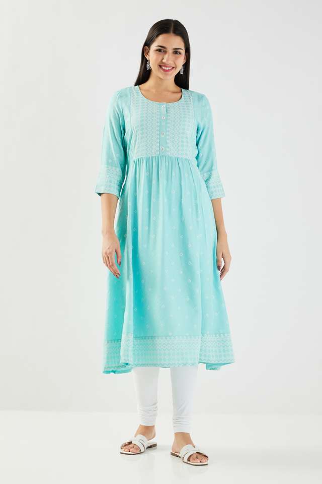 Printed-Blended-Fabric-Round-Neck-Women-s-Casual-Wear-Kurta