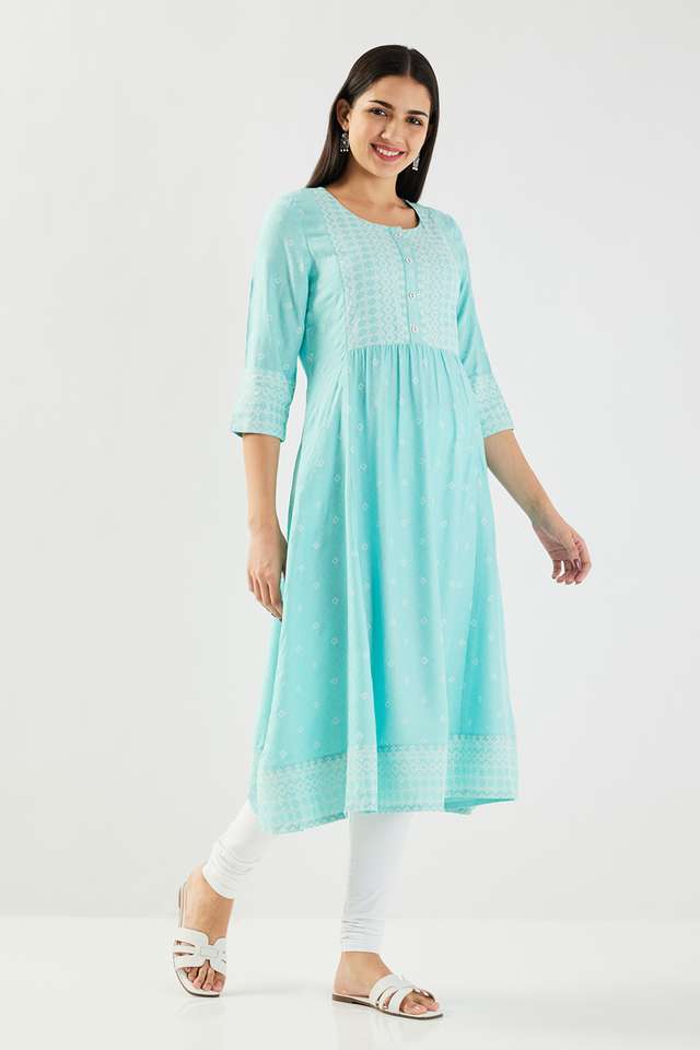 Printed-Blended-Fabric-Round-Neck-Women-s-Casual-Wear-Kurta