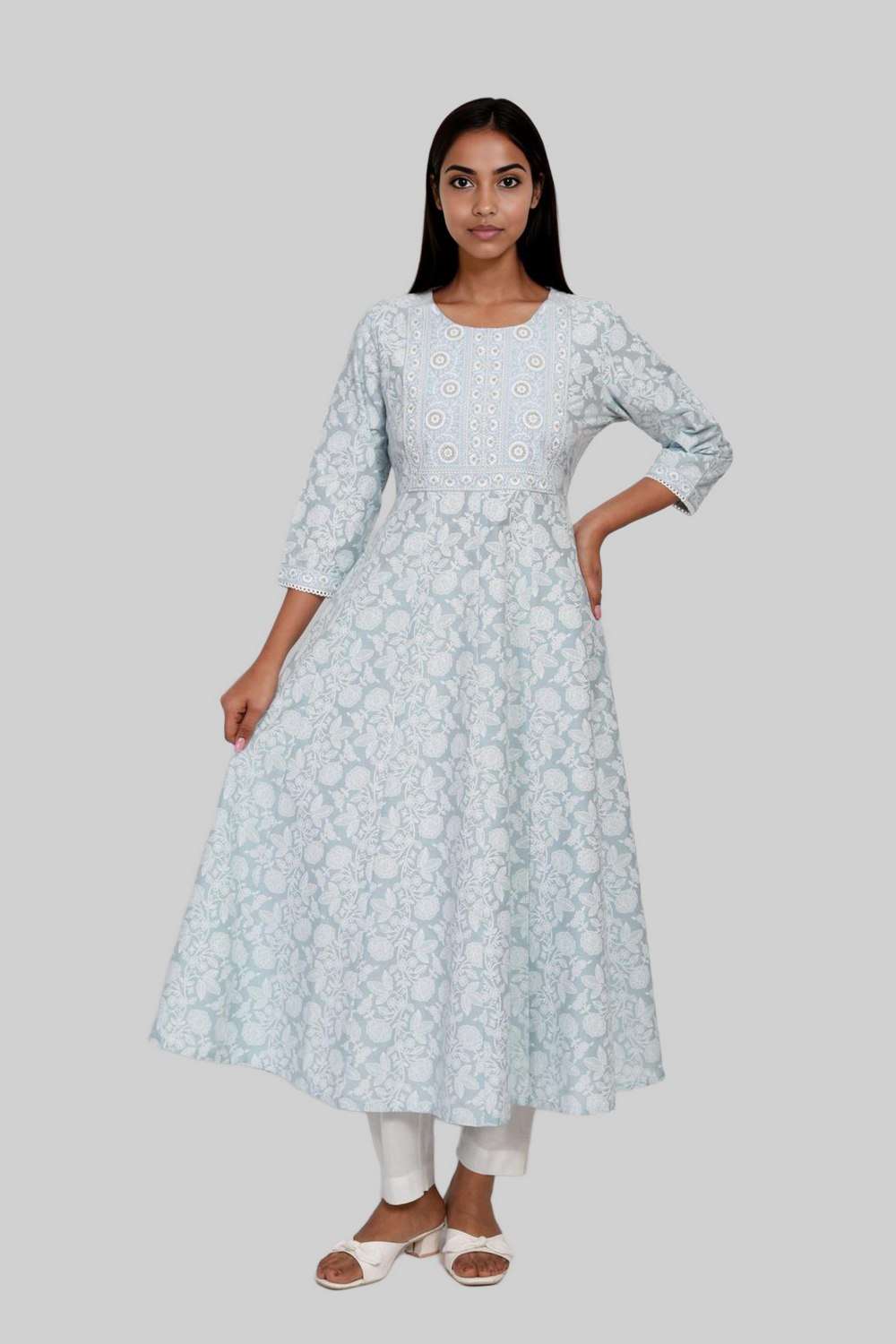 Embroidered-Viscose-Round-Neck-Women-s-Casual-Wear-Kurta