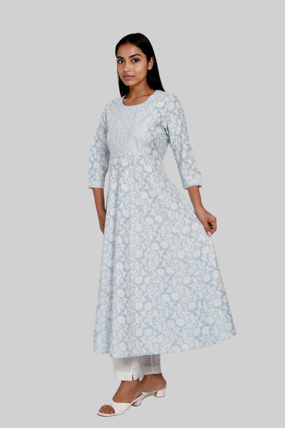 Embroidered-Viscose-Round-Neck-Women-s-Casual-Wear-Kurta