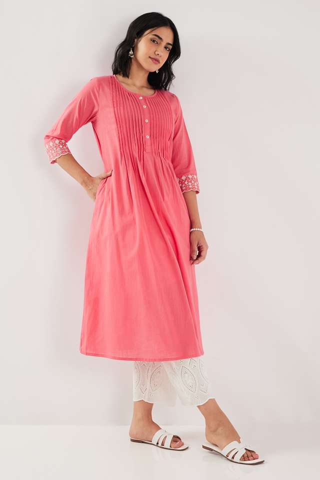 Solid-Cotton-Blend-Regular-Fit-Women-s-Kurta