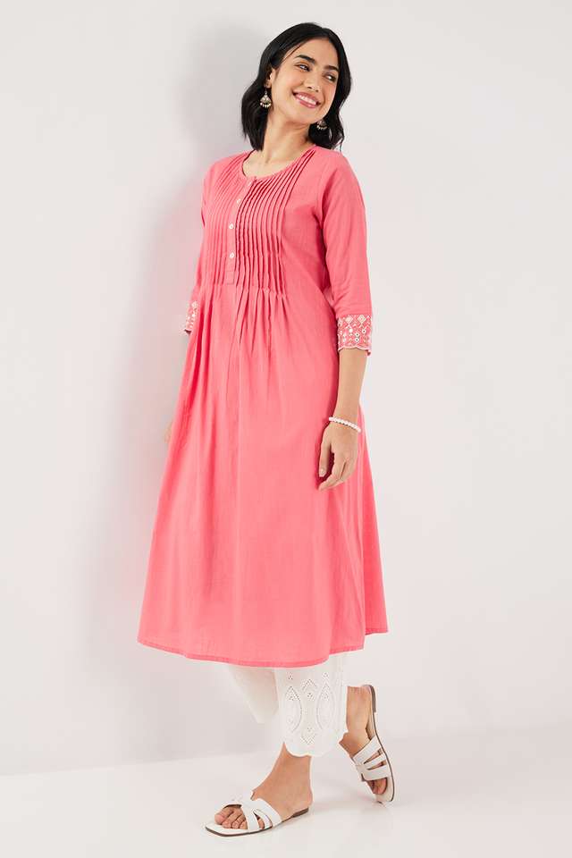 Solid-Cotton-Blend-Regular-Fit-Women-s-Kurta