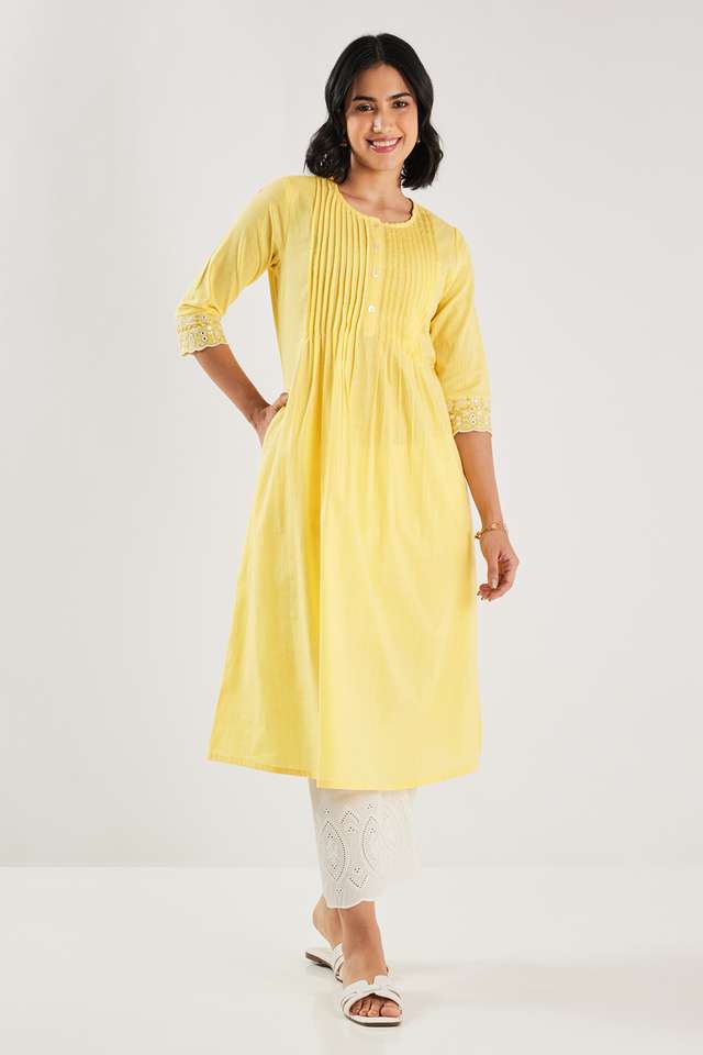 Solid-Cotton-Blend-Regular-Fit-Women-s-Kurta