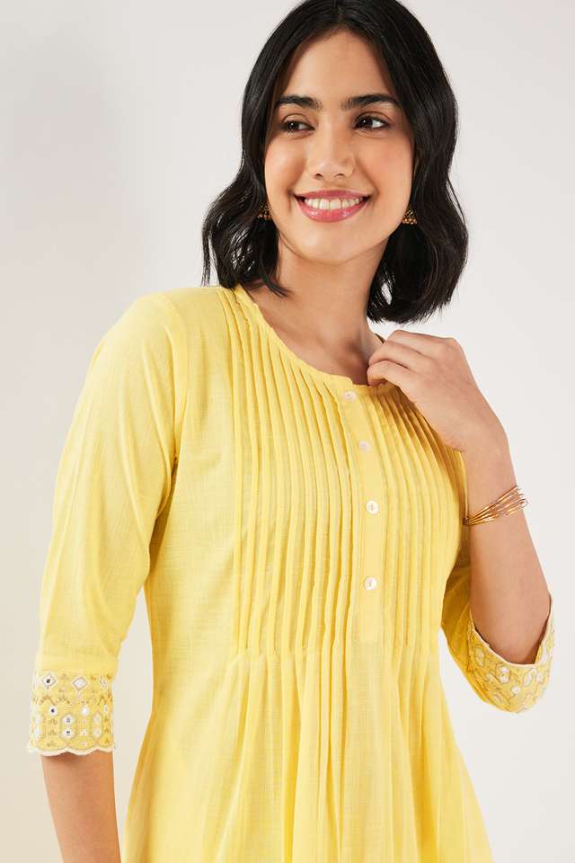 Solid-Cotton-Blend-Regular-Fit-Women-s-Kurta