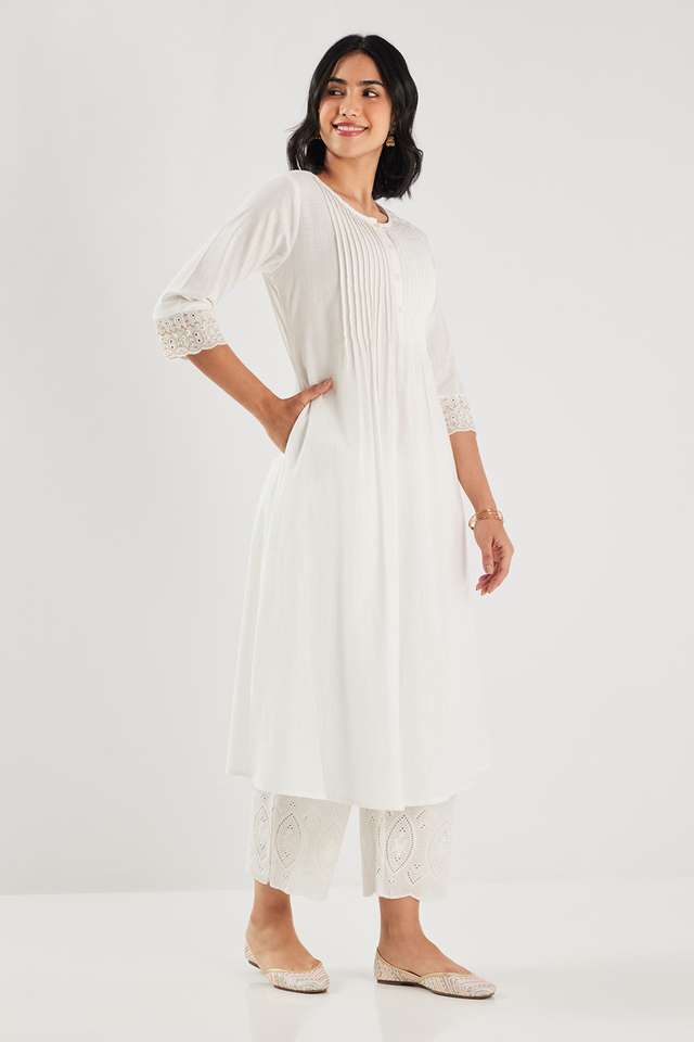 Solid-Cotton-Blend-Regular-Fit-Women-s-Kurta