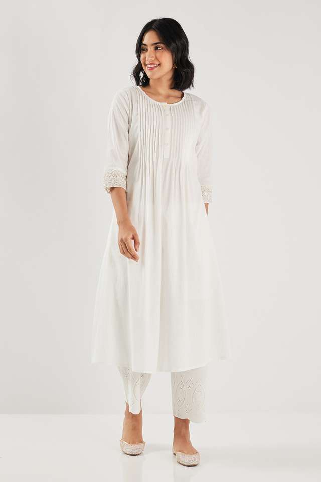 Solid-Cotton-Blend-Regular-Fit-Women-s-Kurta