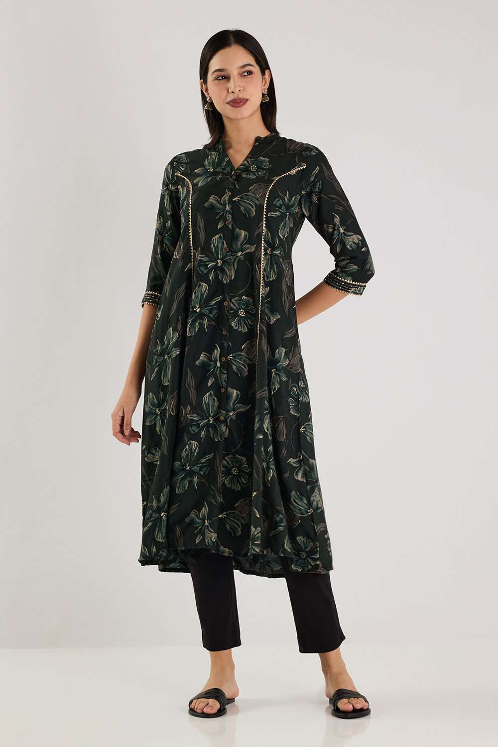 Printed-Blended-Fabric-Collared-Women-s-Casual-Wear-Kurta