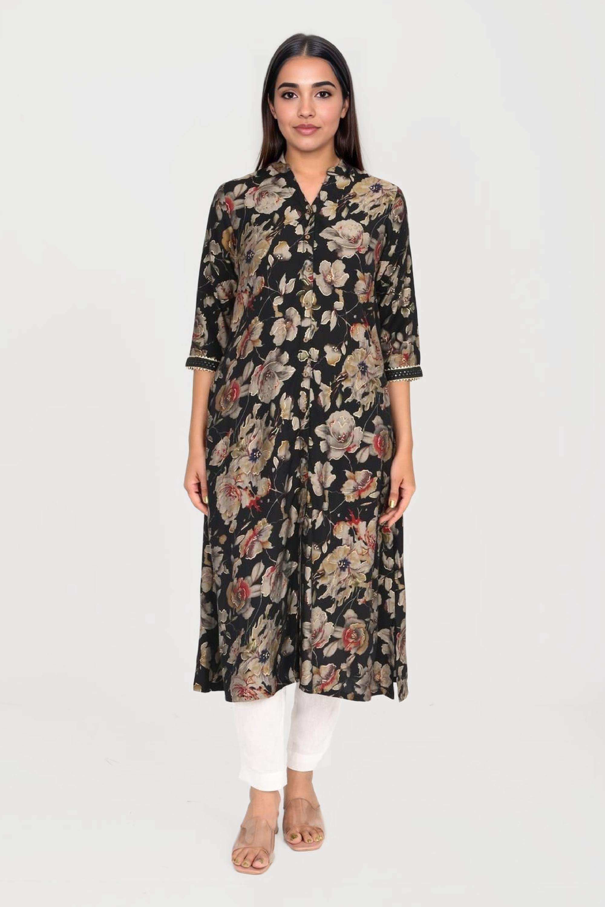 Printed-Blended-Fabric-Collared-Women-s-Kurta