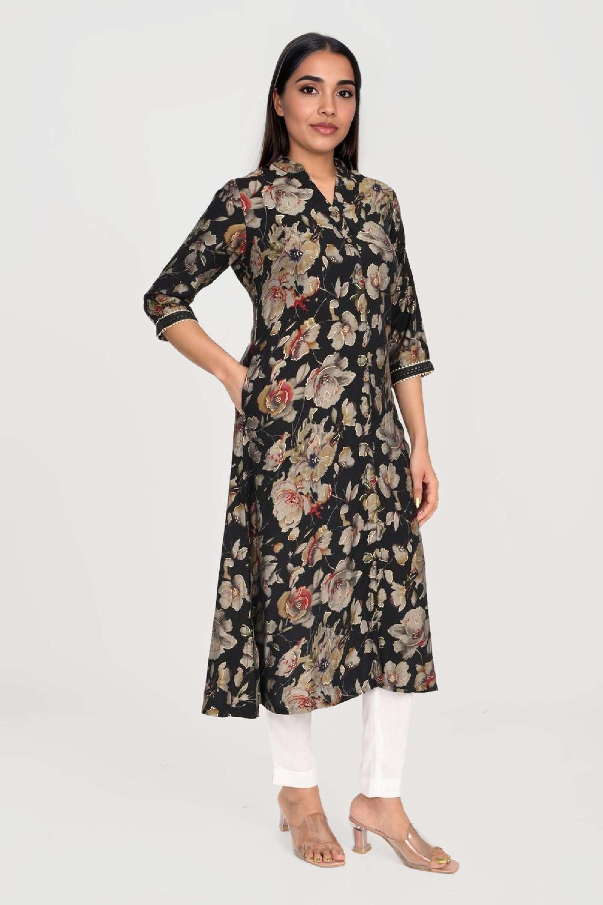 Printed-Blended-Fabric-Collared-Women-s-Kurta