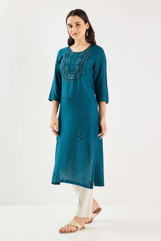 Solid-Blended-Fabric-Straight-Fit-Women-s-Kurta
