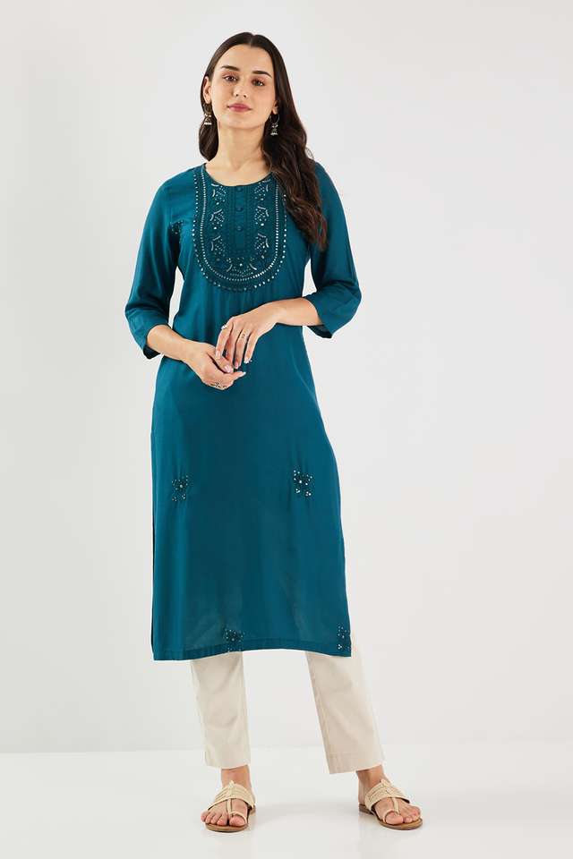 Solid-Blended-Fabric-Straight-Fit-Women-s-Kurta