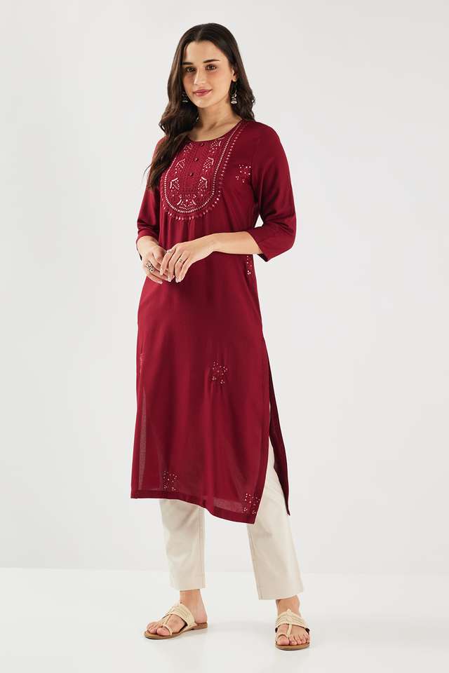 Solid-Blended-Fabric-Straight-Fit-Women-s-Kurta