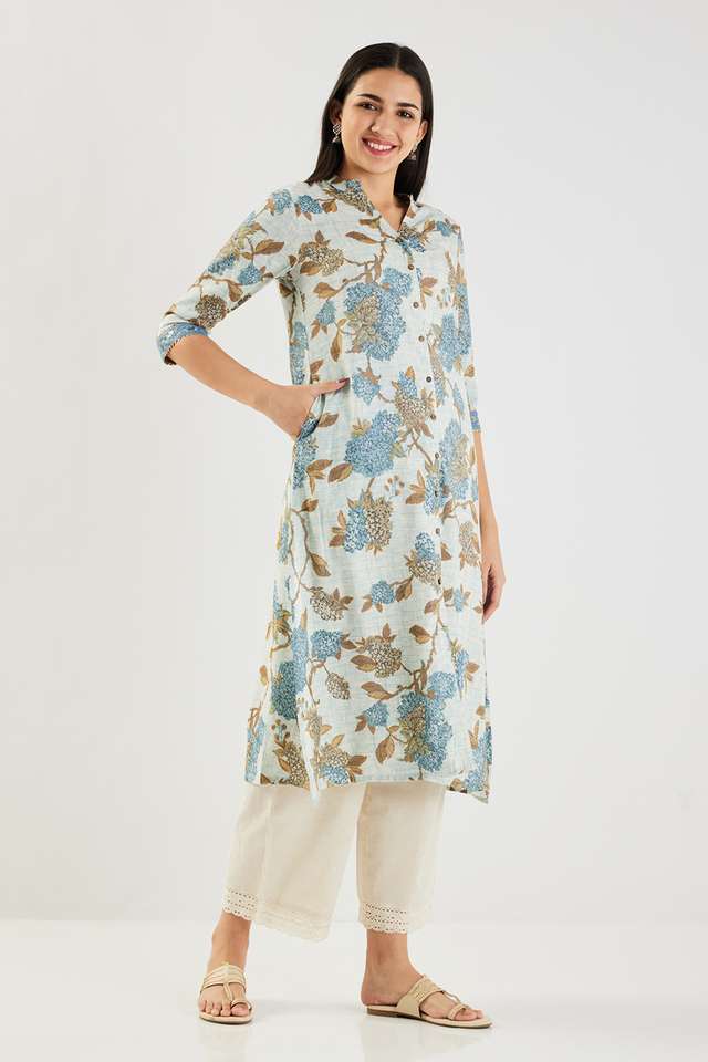 Printed-Blended-Fabric-Collared-Women-s-Casual-Wear-Kurta