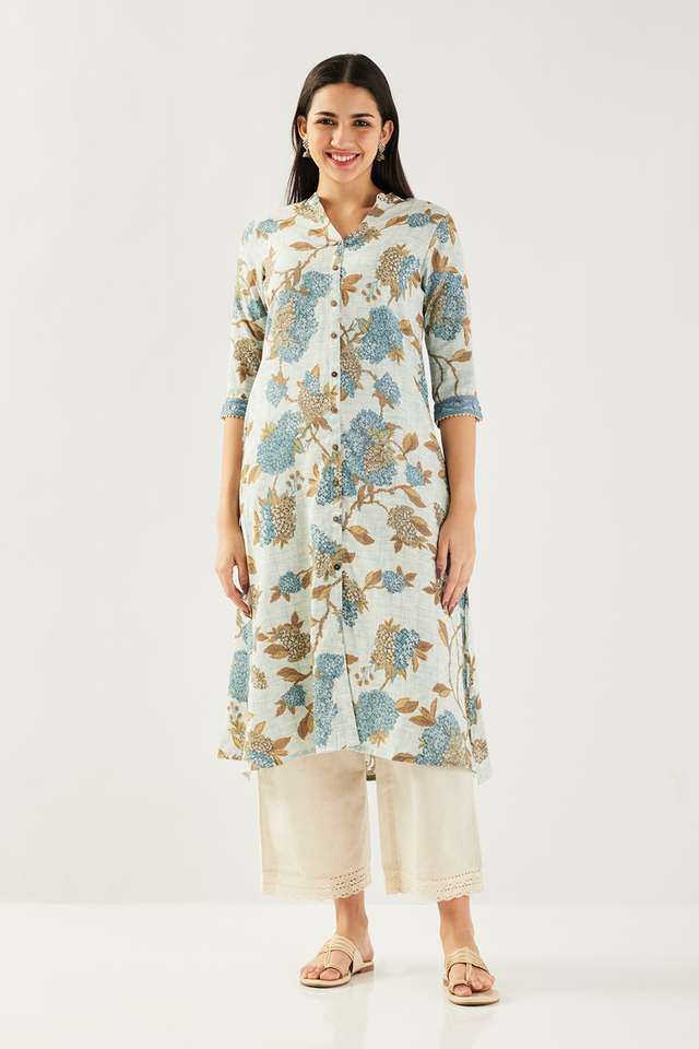 Printed-Blended-Fabric-Collared-Women-s-Casual-Wear-Kurta