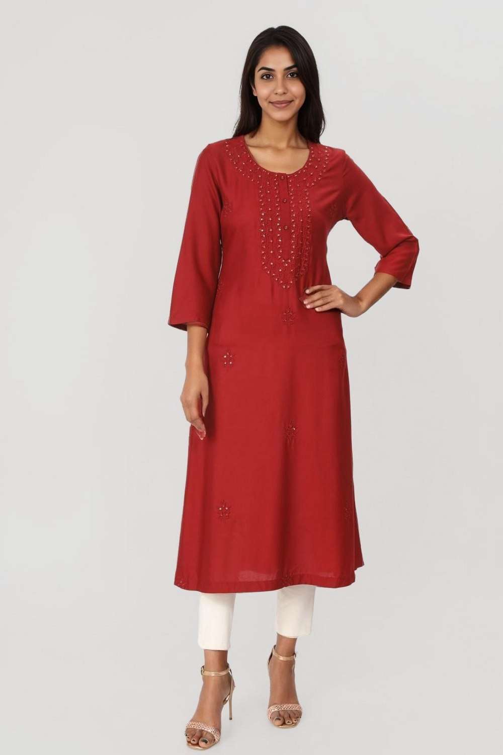 Solid-Blended-Fabric-Regular-Fit-Women-s-Kurta