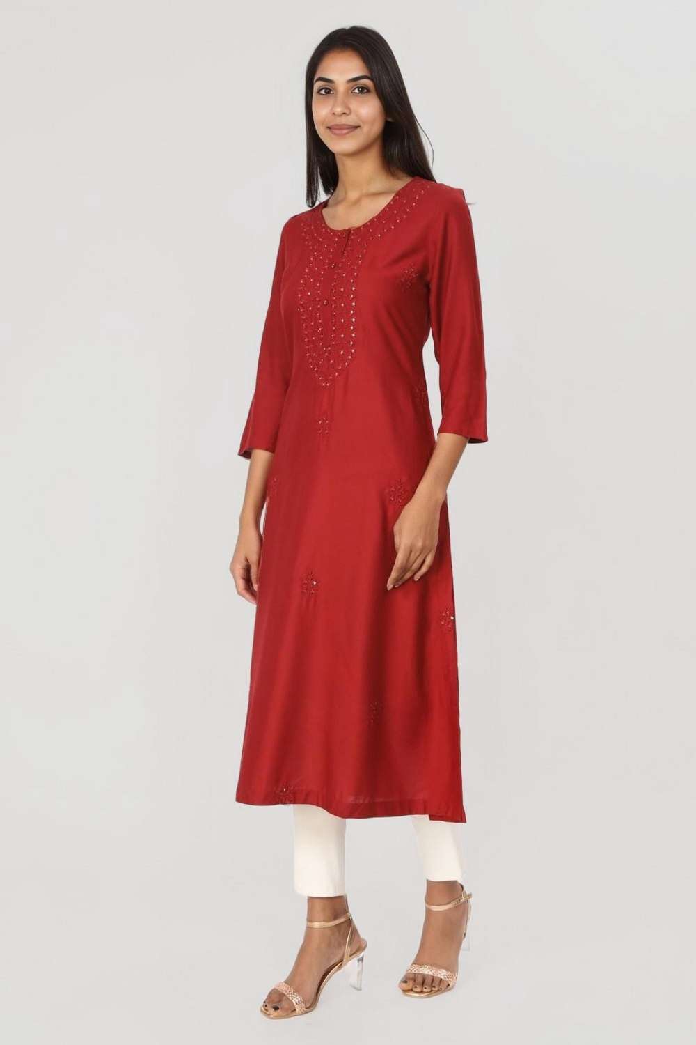 Solid-Blended-Fabric-Regular-Fit-Women-s-Kurta