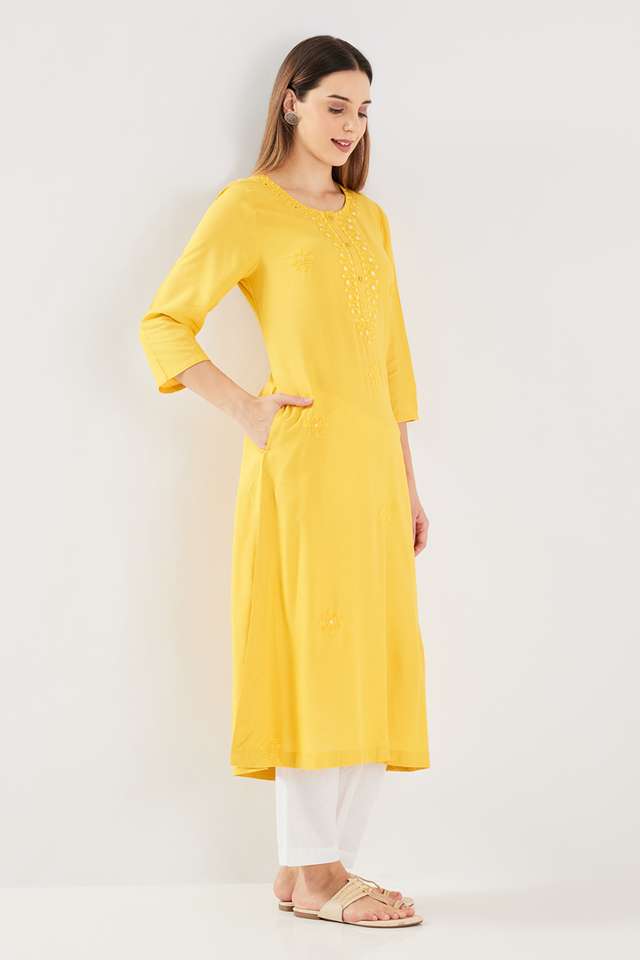 Solid-Blended-Fabric-Regular-Fit-Women-s-Kurta