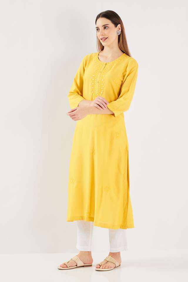 Solid-Blended-Fabric-Regular-Fit-Women-s-Kurta