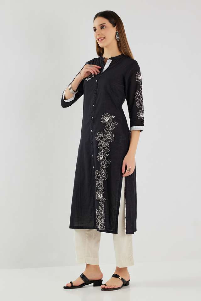 Solid-Cotton-Blend-Regular-Fit-Women-s-Kurta