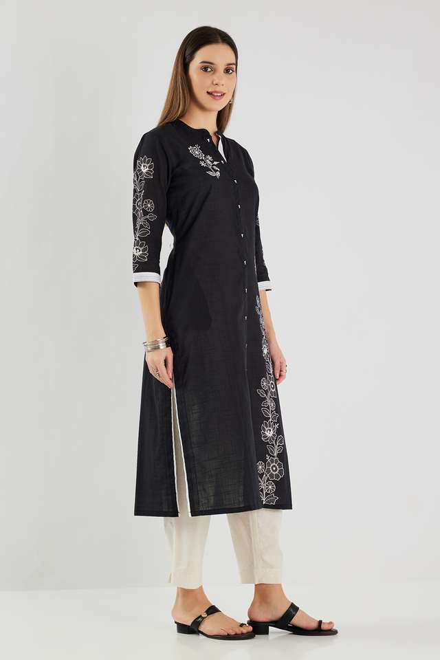 Solid-Cotton-Blend-Regular-Fit-Women-s-Kurta