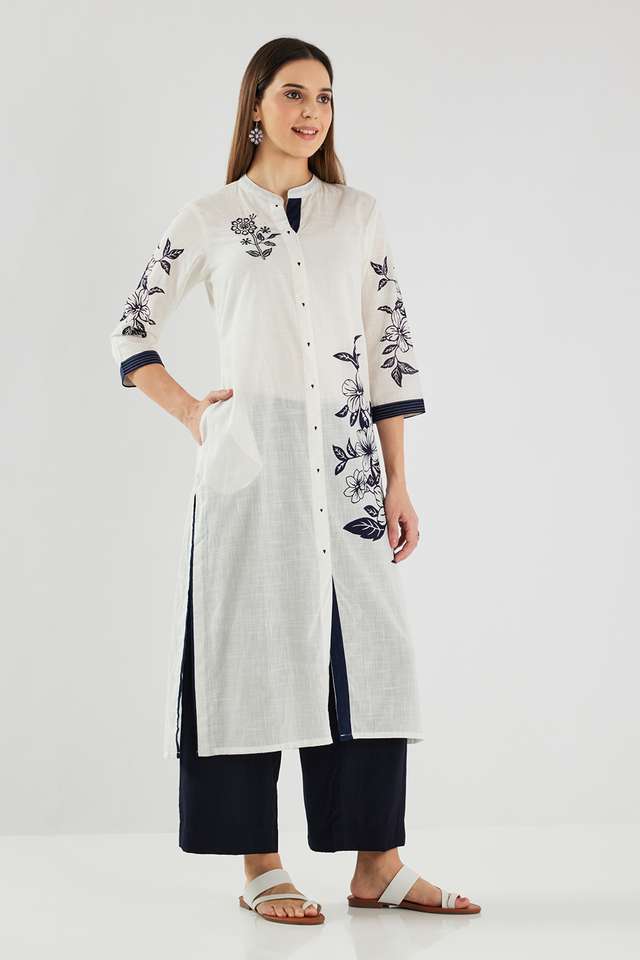 Solid-Cotton-Blend-Regular-Fit-Women-s-Kurta