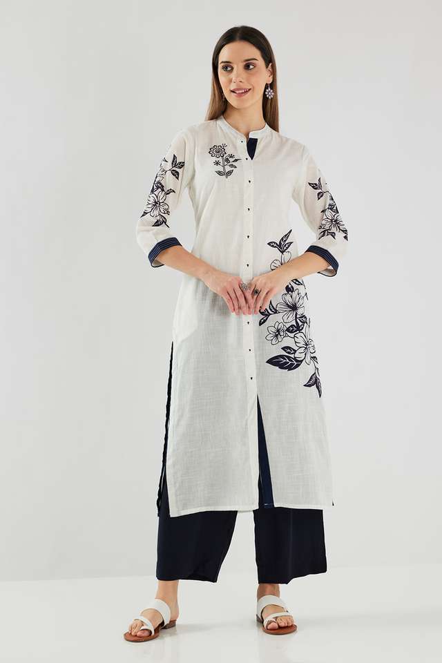 Solid-Cotton-Blend-Regular-Fit-Women-s-Kurta