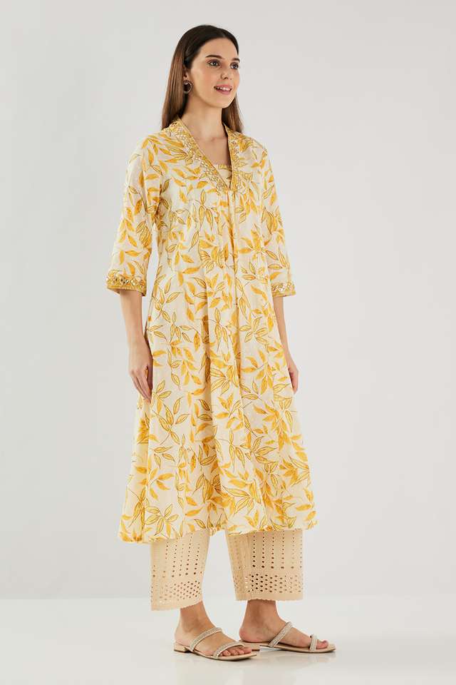 Solid-Cotton-Blend-Flared-Fit-Women-s-Kurta