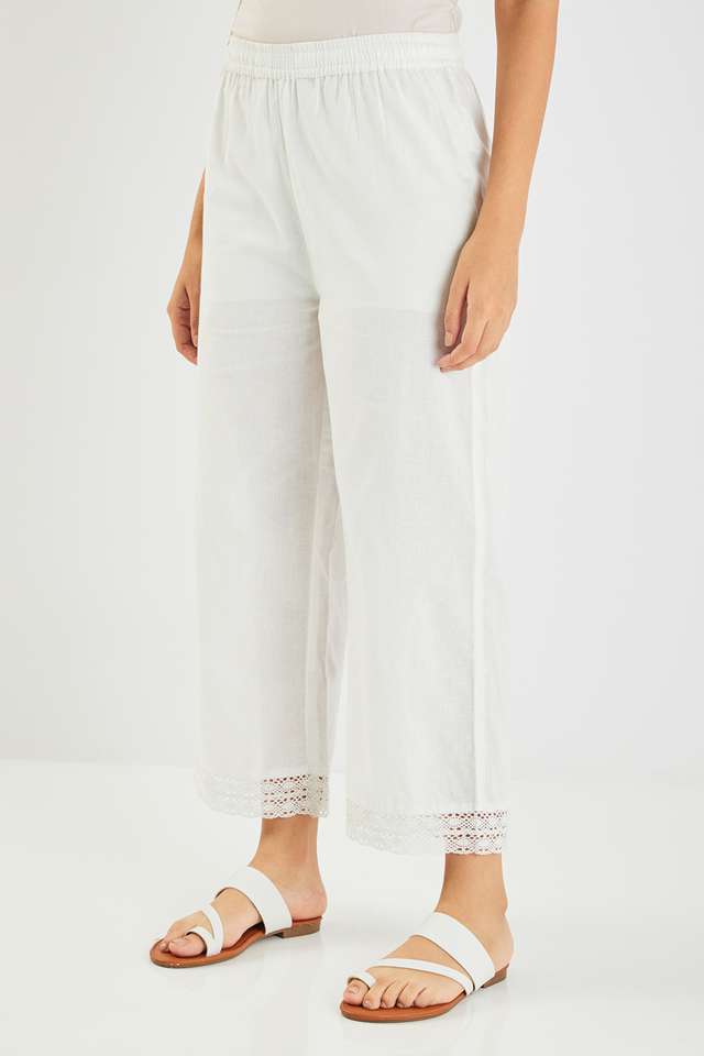 Solid-Cotton-Blend-Straight-Fit-Women-s-Palazzos