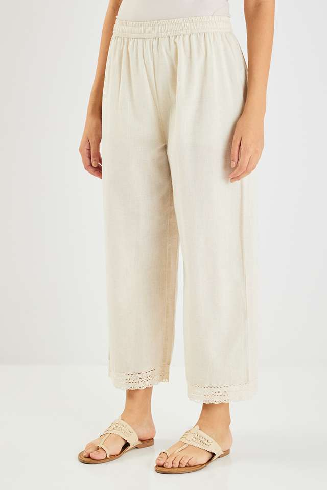 Solid-Cotton-Blend-Straight-Fit-Women-s-Palazzos