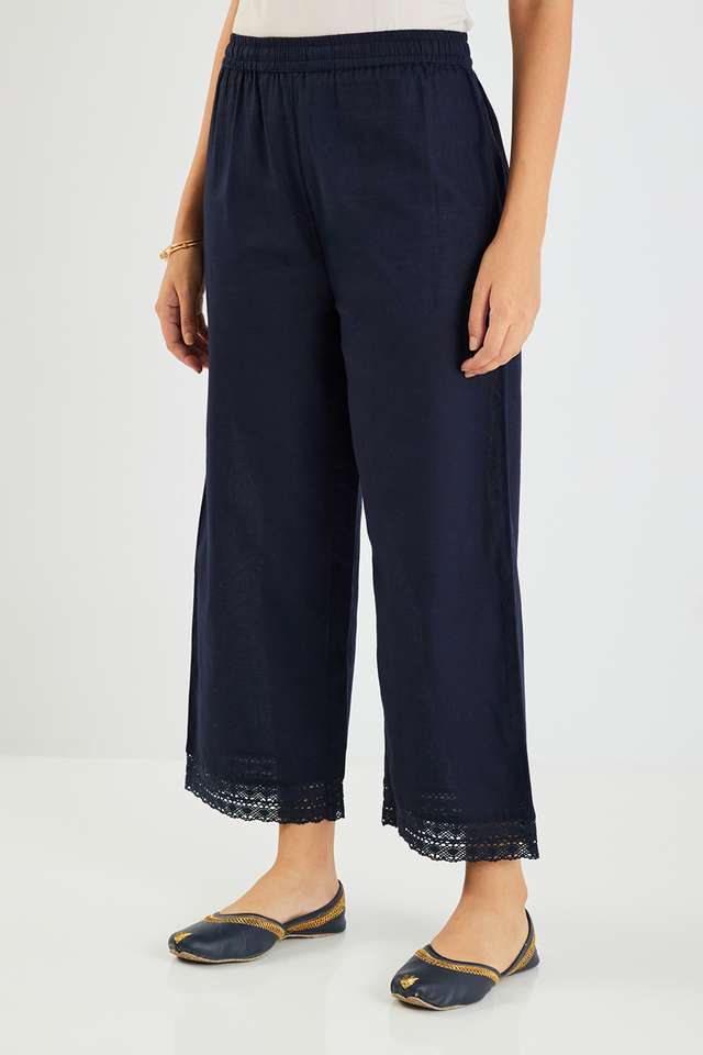 Solid-Cotton-Blend-Straight-Fit-Women-s-Palazzos