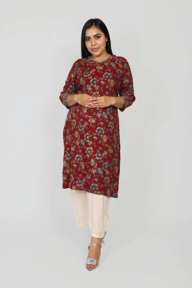 Printed-Blended-Fabric-V-Neck-Women-s-Kurta