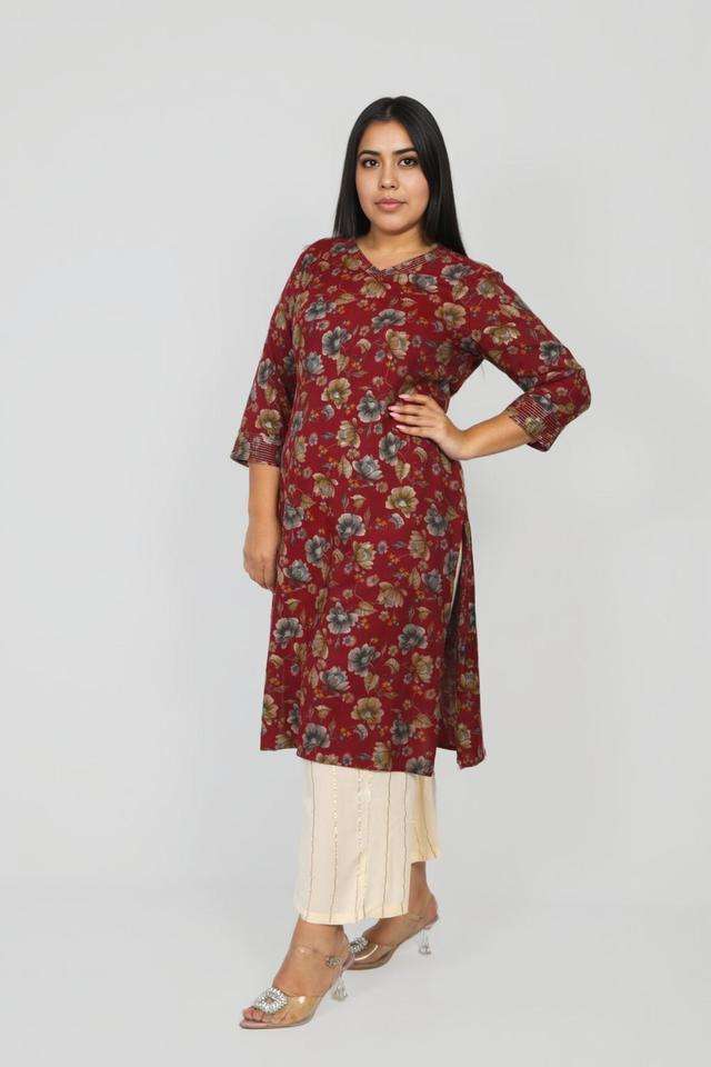 Printed-Blended-Fabric-V-Neck-Women-s-Kurta