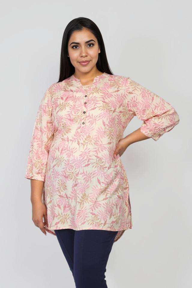 Printed-Blended-Fabric-Collared-Women-s-Tunic